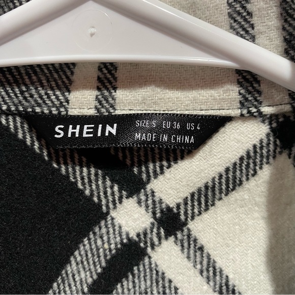 SHEIN Women’s Plaid Flannel Button Wool Mix Shirt - black & white, size S / US 4 - Picture 6 of 7